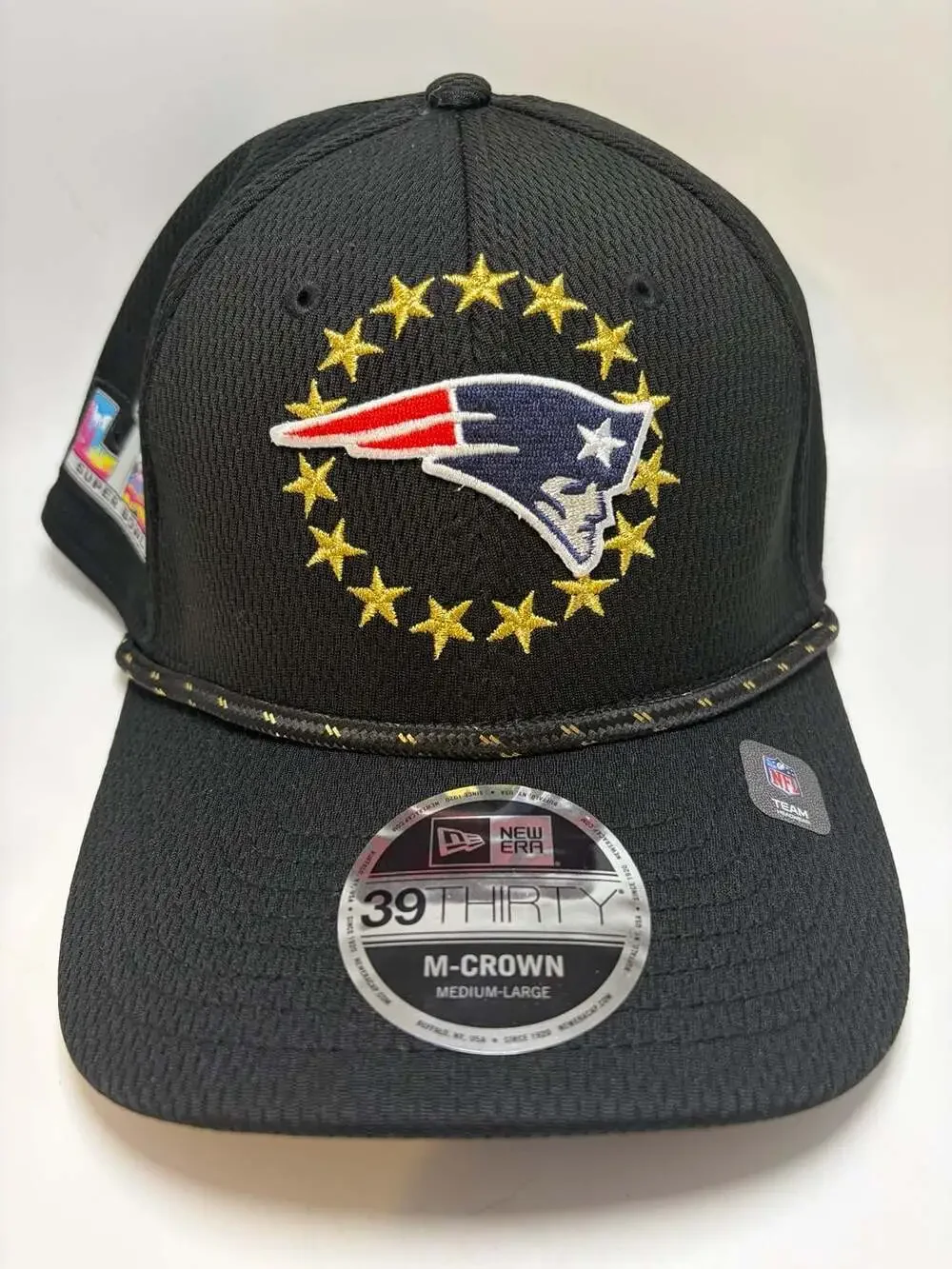 New Era New England Patriots Black Super Bowl LX 39THIRTY M-Crown Rope Flex Hat